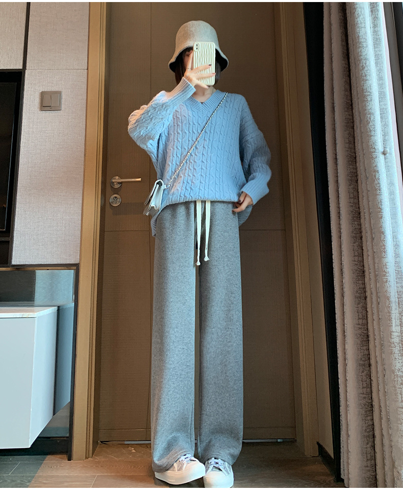 羊绒阔腿裤女秋冬2022年新款高腰垂感宽松休闲显瘦加绒针织直筒裤详情17