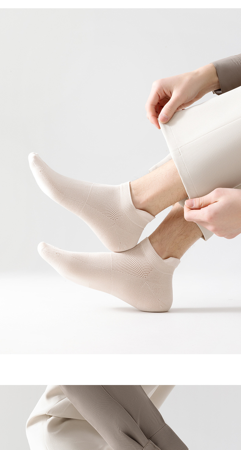 袜子神瞳一件代发诸暨袜子男士短袜夏季薄款网眼船袜纯色运动防滑棉袜不掉跟跑步袜一件代发详情10