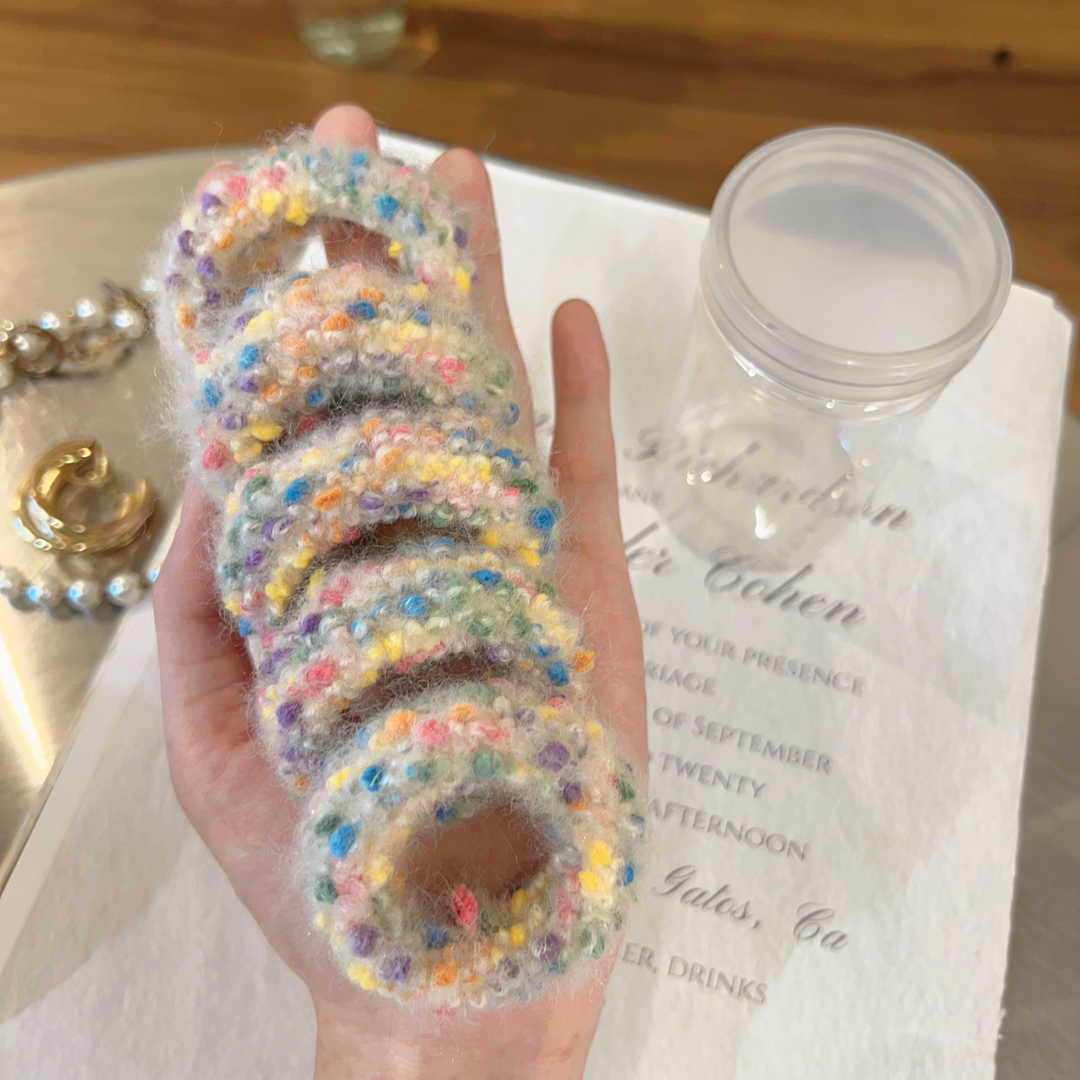 秋冬款毛绒高弹力马尾发绳韩式波点毛巾圈头绳简约小众针织毛线圈详情11