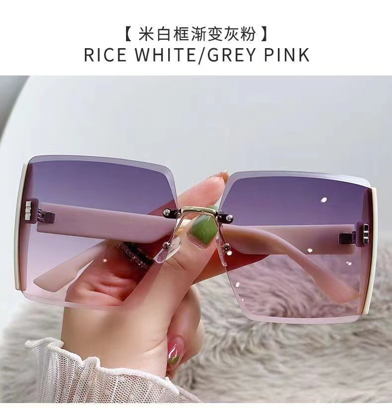 High-end square frameless trimmed sunglasses, trendy and cool sunglasses, fashionable glasses for women with large faces to make them look slimmer pic 6