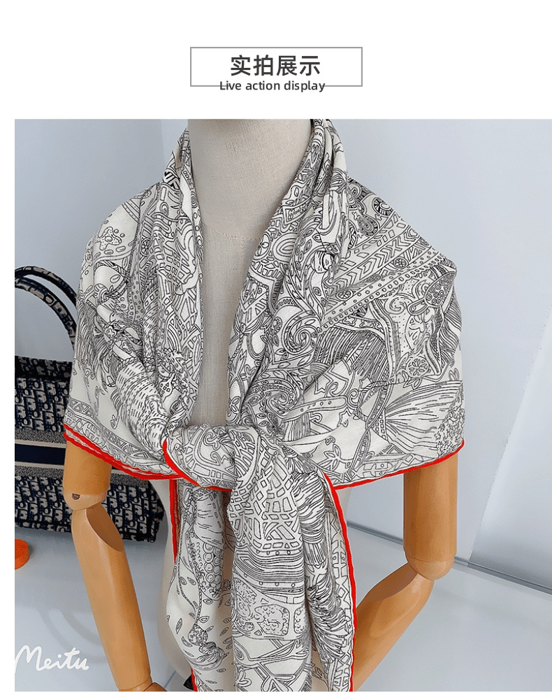 A gentle and refined milk tea grey herringbone velvet 130 large square scarf for commuting, warmth and decoration, and a windproof shawl pic 10