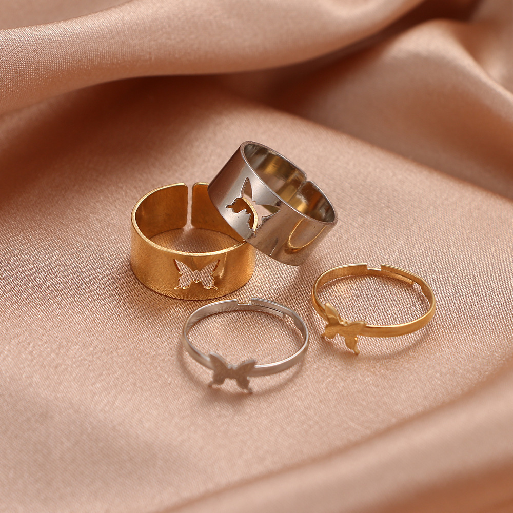 European and American cross-border butterfly heart rings, creative hollowed-out InS-style rings, personalized punk-style couple rings and couple rings pic 5