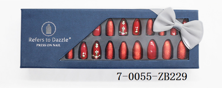 24-piece pointed-head bride wearing nail jewelry, false nail patches, scallion powder with diamonds and adhesive back nail patches gift box toolkit pic 21
