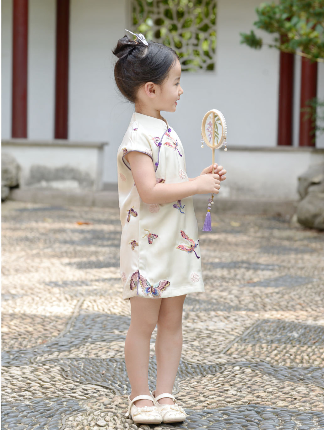 国潮女童夏款无袖旗袍裙中国风童旗袍蝴蝶飞飞唐装汉服童装详情3