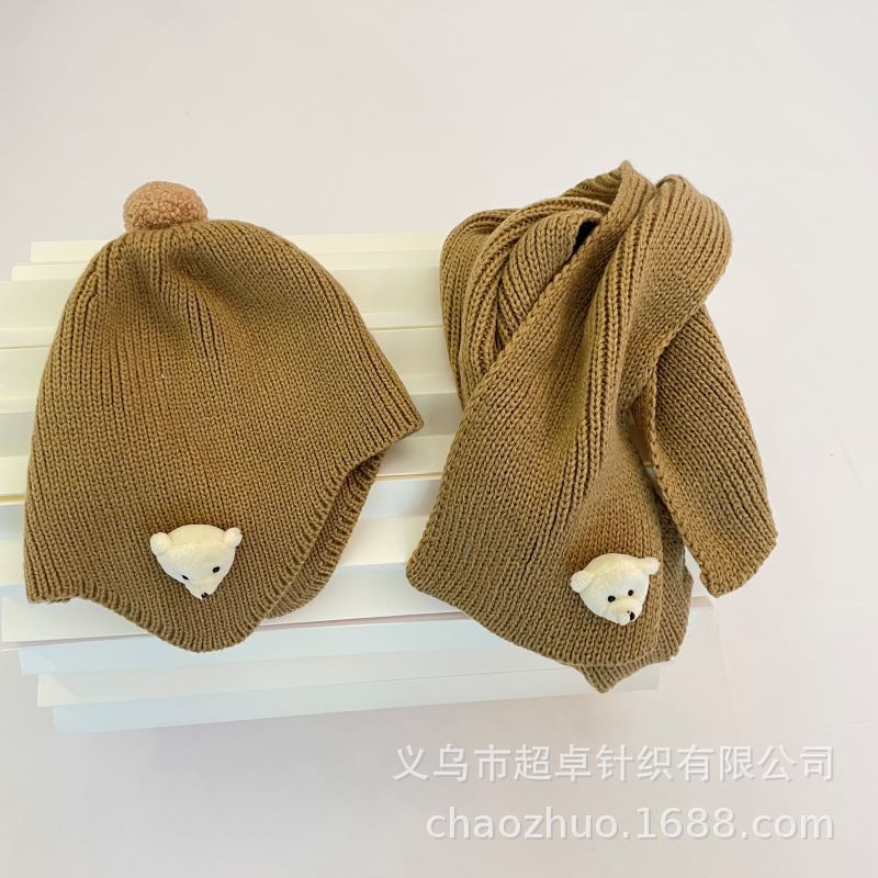 Invierno caliente INS viento niños osos cute protectores de oídos gorro bufanda set pic 3