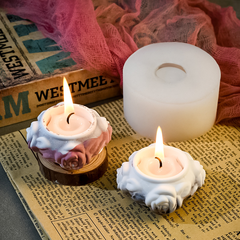 diy硅胶模具4连玫瑰烛台花朵香薰蜡烛装饰摆件水泥石膏模具详情8