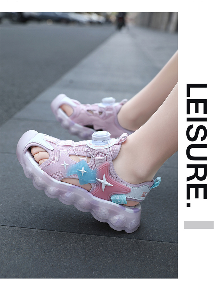 男童运动软底旋转新款2024夏季凉鞋纽扣中大童防滑儿童沙滩鞋包头详情17