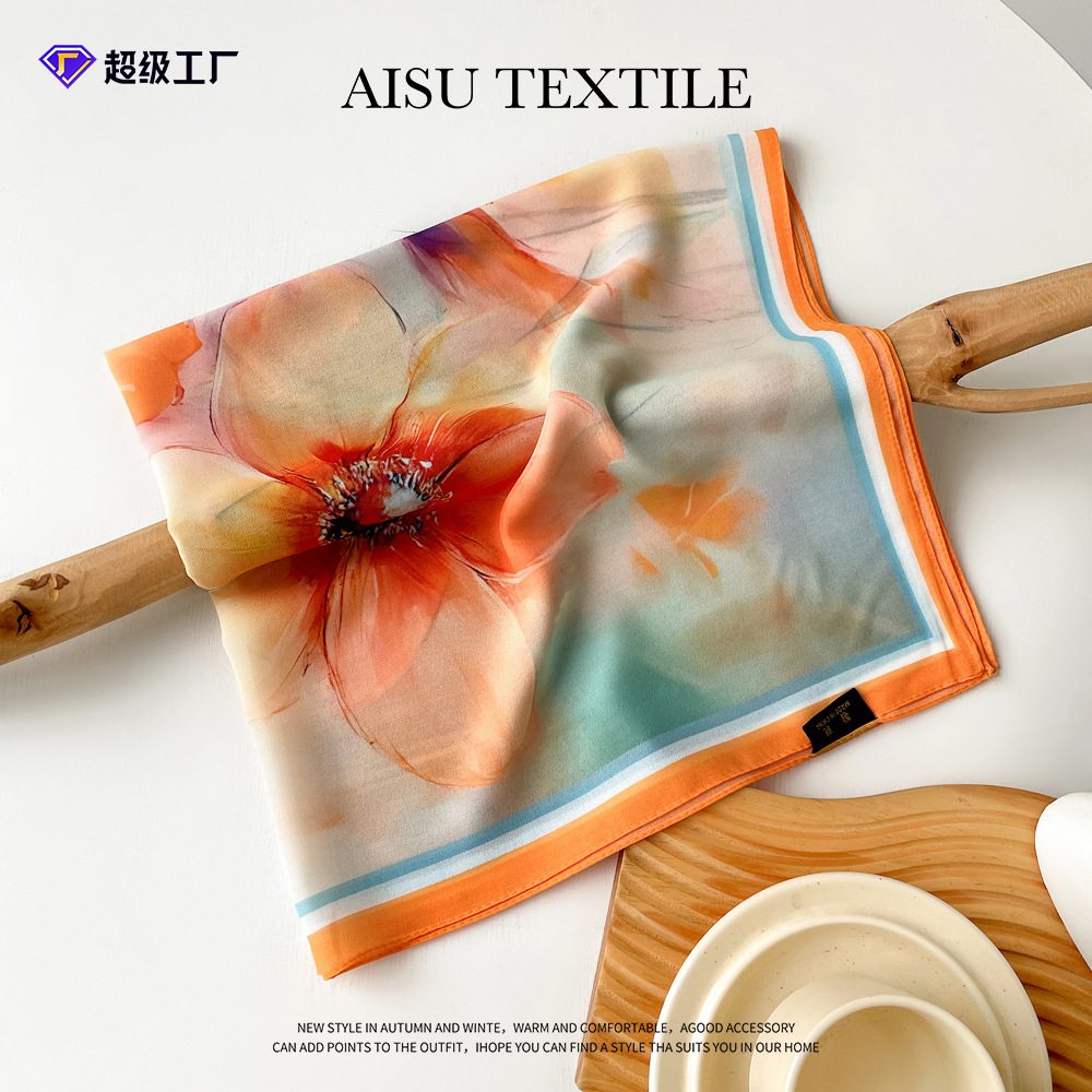 国潮中式山水丝巾方巾高级感高档香云纱装饰围脖夏季防晒披肩现货批发详情6