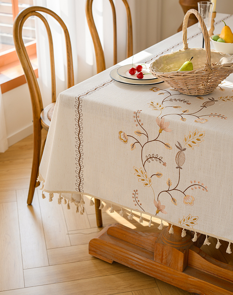 Youzhuo Nordic modern, simple, fashionable, creative, elegant and high-end cotton and linen fabric tablecloths, waterproof embroidered tablecloths, small floral coffee table fabrics, tassel cover fabrics, rectangular tablecloths pic 16
