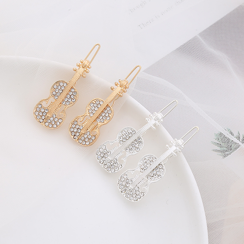 韩国时尚水钻金属小提琴发夹简约刘海碎发夹子少女气质一字夹边夹详情1