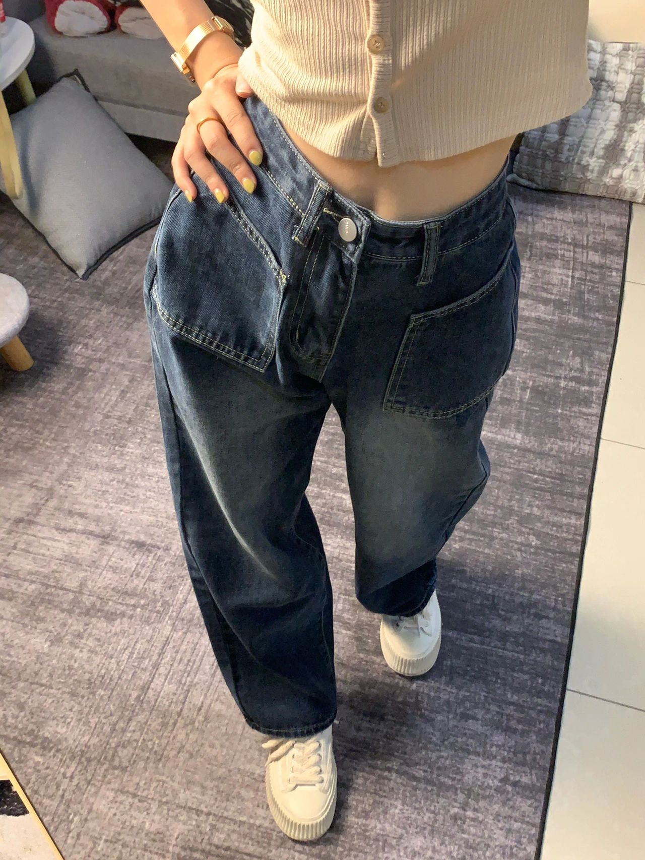 春夏高腰复古vibe阔腿牛仔裤女显瘦设计感美式高街ins窄版直申途详情6