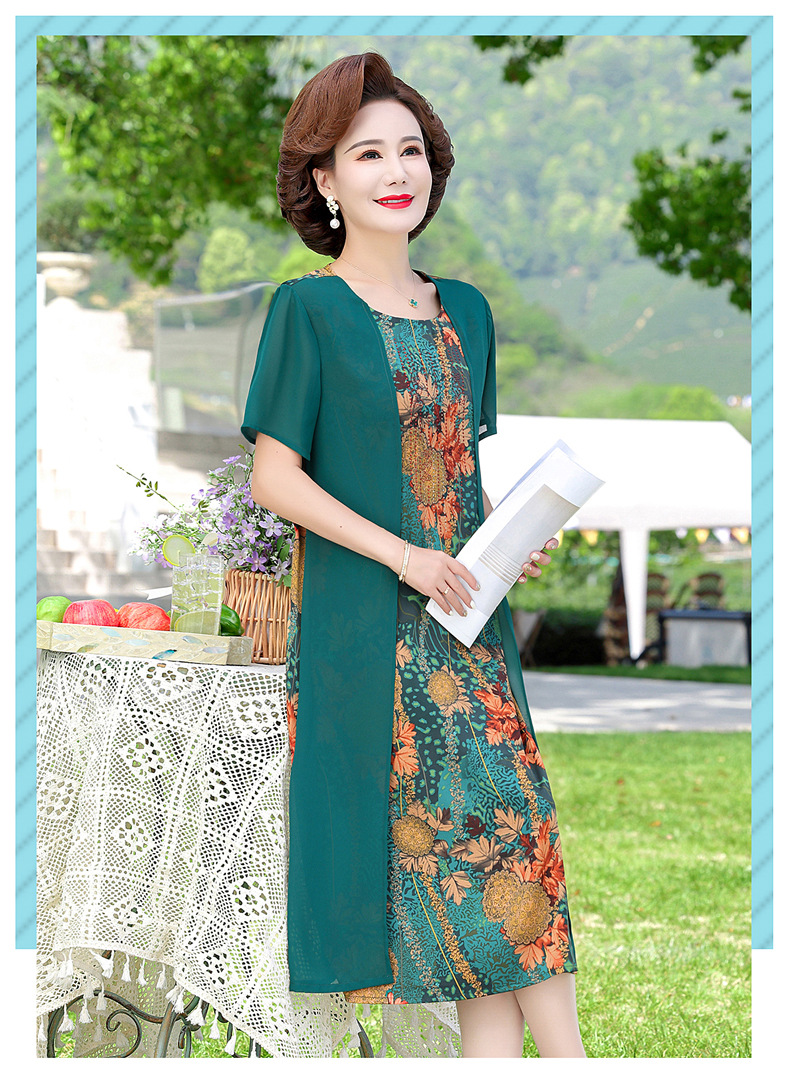 A stylish and elegant spring and autumn dress for middle-aged mothers, a long dress for women aged 40 to 50, a dress for middle-aged and elderly women pic 48