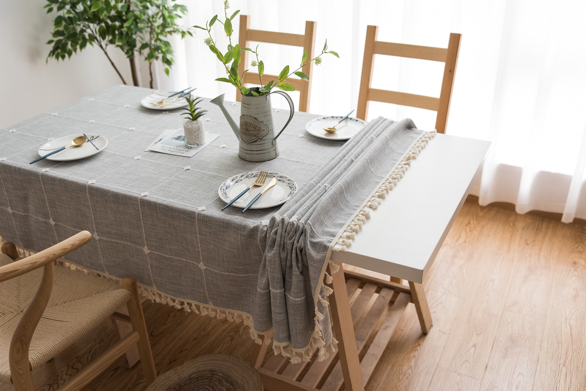 Cross-border Amazon farmhouse antique embroidery party tablecloth, cotton and linen outdoor linen coarse linen waterproof cover tablecloth pic 13