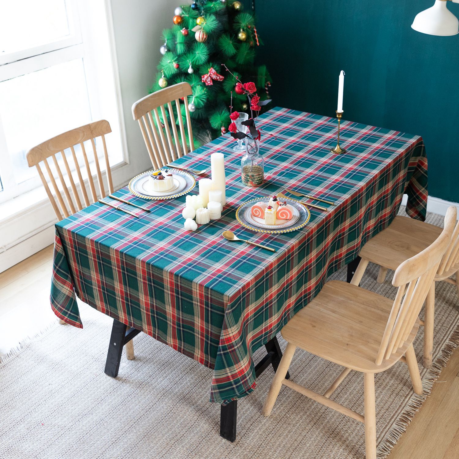 American green checkered table fabric Christmas Day Amazon rectangular atmosphere decoration tablecloth manufacturer, South Korea pic 8