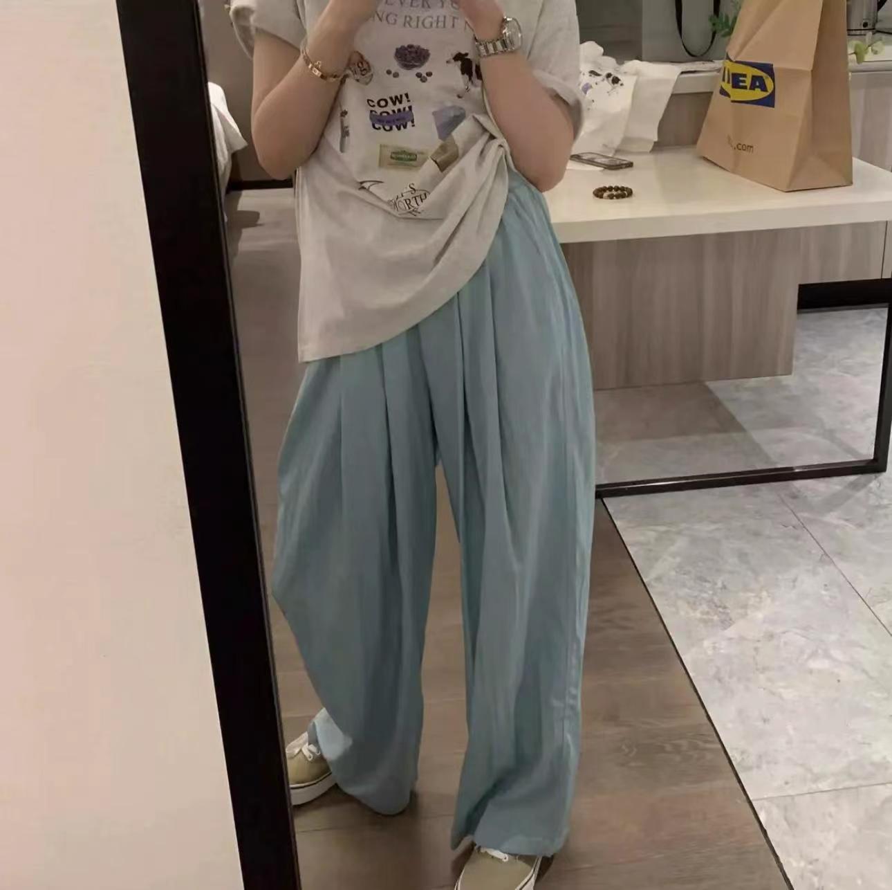 慵懒风肌理感阔腿裤2024春夏韩版高腰显瘦宽松休闲裤直筒拖地裤女详情10