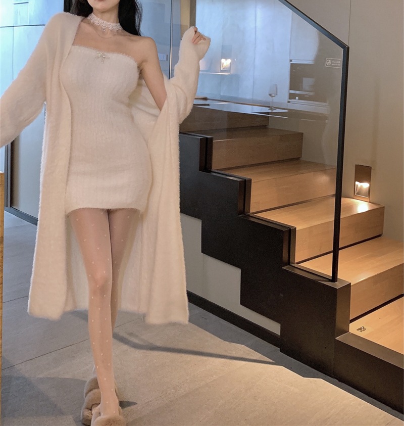 2023 Spring and Autumn laid-back and loose, knee-length, thickened, pure imitation mink fleece knitted sweater cardigan for women pic 14
