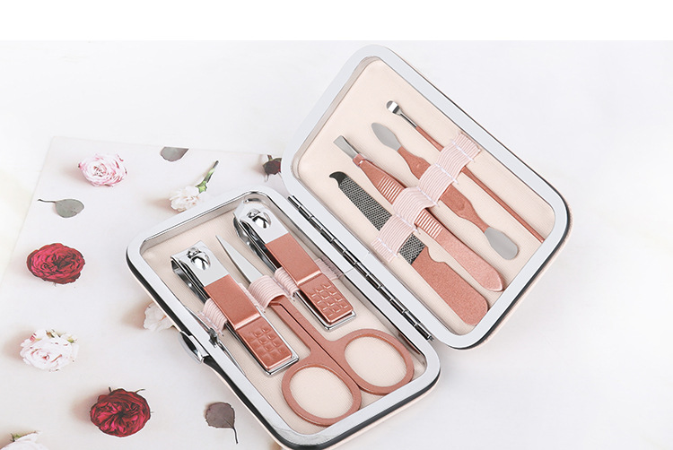 Nail clipper set, rose gold 7-piece gift nail tool, double-edge sharpened, sharp and durable nail clipper set pic 3