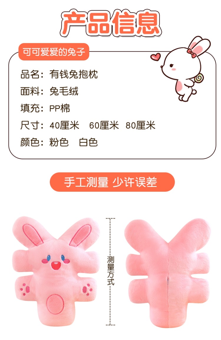 外贸大有钱兔毛绒玩具创意抱枕软公仔玩偶情人节礼物闺蜜跨境批发详情7