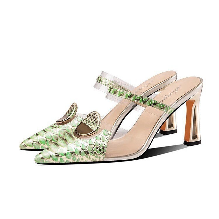 水钻半拖鞋女士夏外穿时尚2024新款性感尖头高跟凉鞋包头拖鞋女详情1