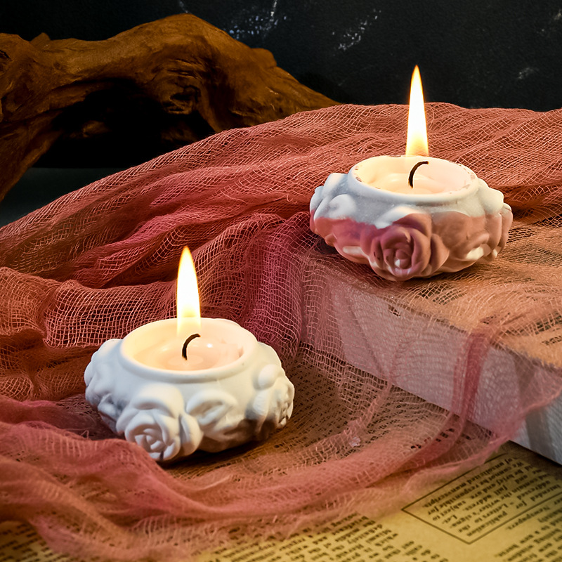 diy硅胶模具4连玫瑰烛台花朵香薰蜡烛装饰摆件水泥石膏模具详情10