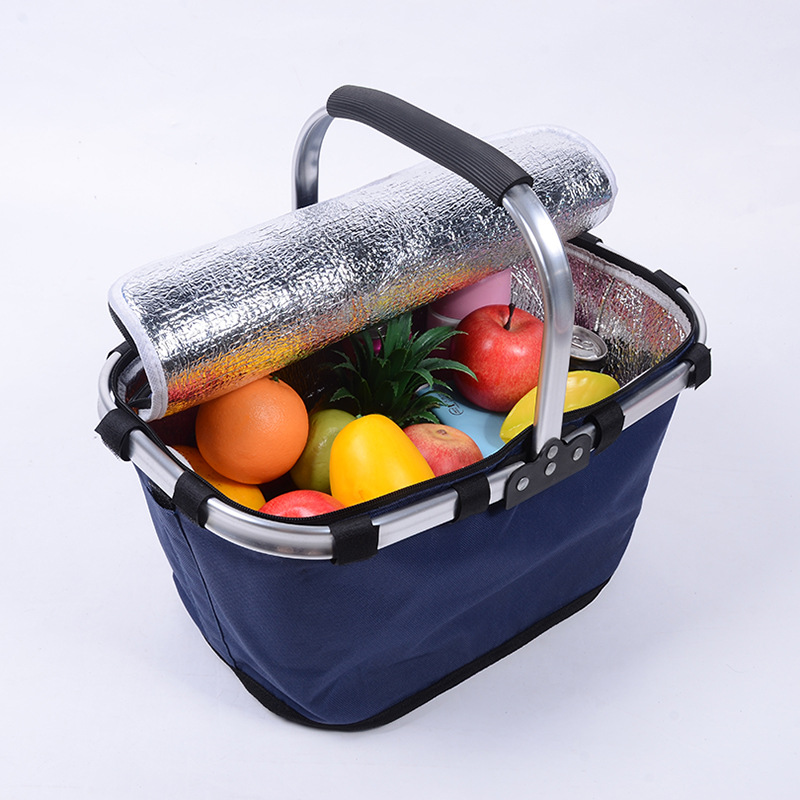 New 600D Oxford fabric folding shopping basket, outdoor picnic bag, hand-held zipper shopping basket, cross-border supply, insulated bag, meal bag, wine insulated bag, catering camping box, ice bag insulated bag, insulated box pic 4