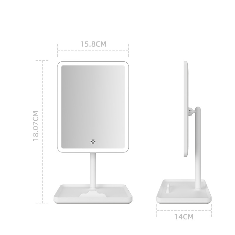 桌面化妆镜 LED灯台式美妆镜三色调节补光灯镜子智能充电创意灯镜详情12