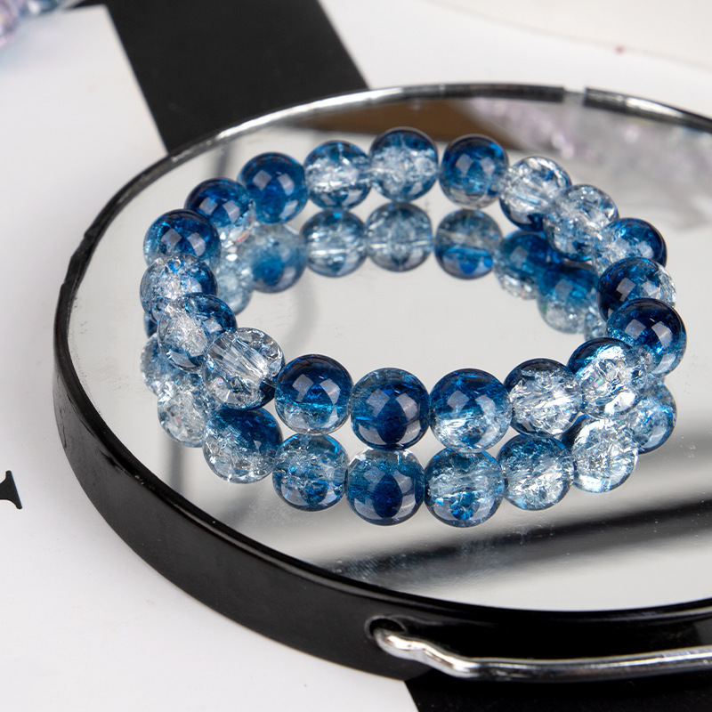 爆款玉碎爆花圆珠玻璃手链男女简约双色冰碎爆花闪透手串配饰批发详情11