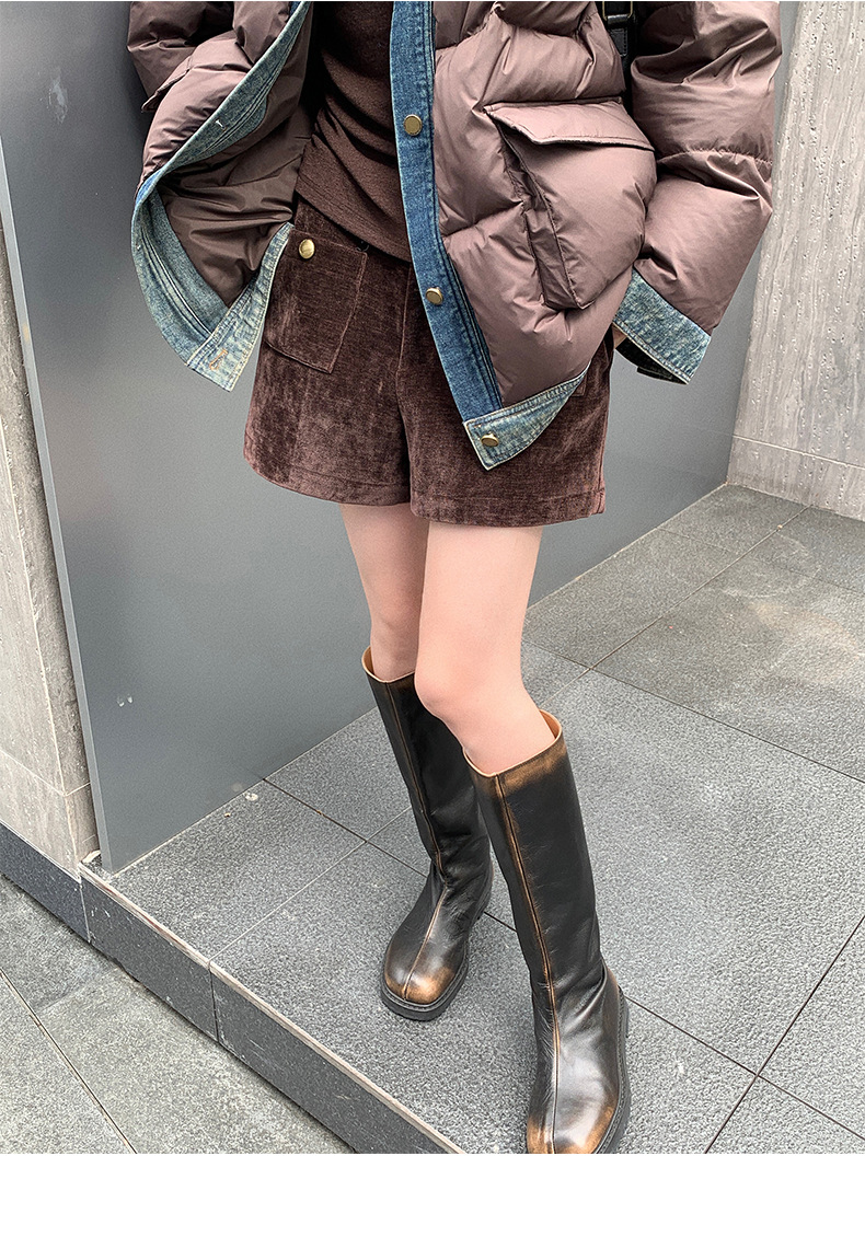 Qumeng DT CLASSIC Retro patchwork fake two-piece denim down jacket for women, 90 white duck down winter coat for women pic 21