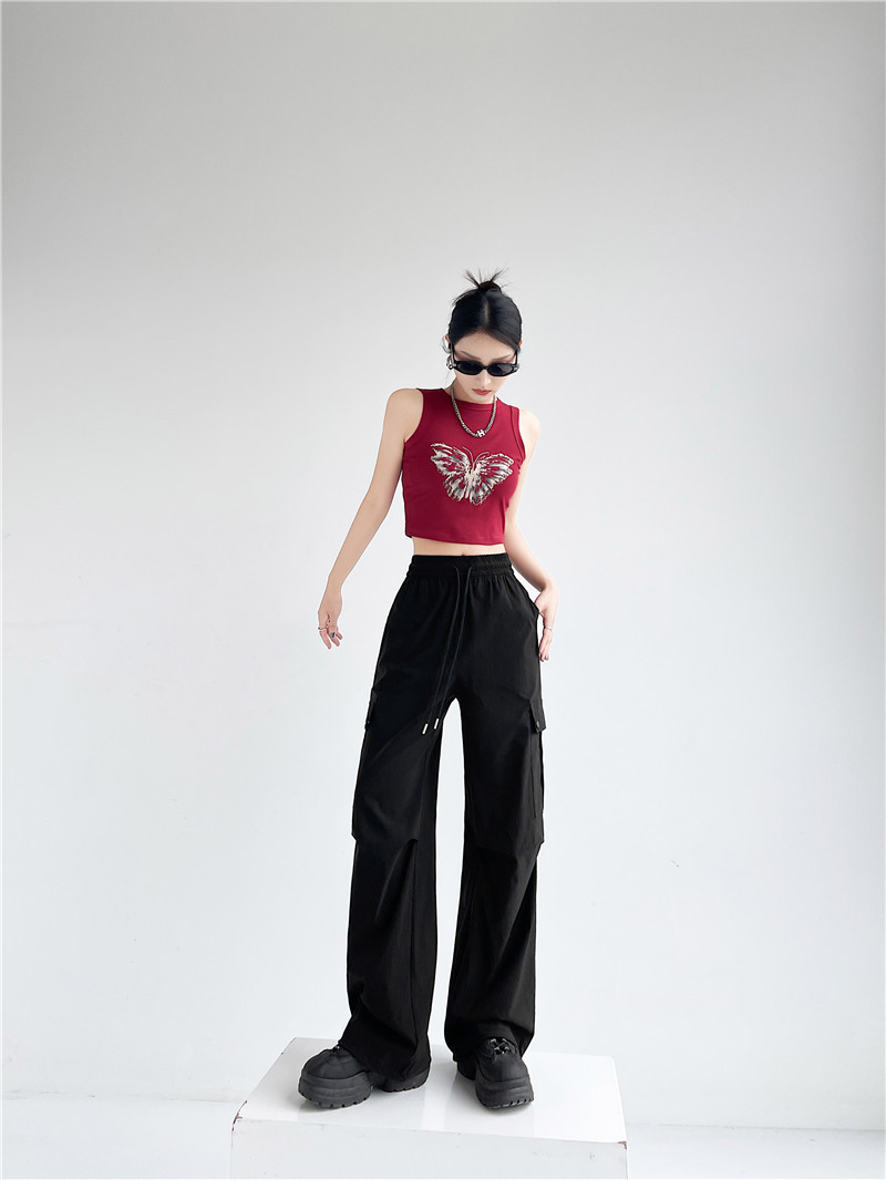 2024抽绳束脚工装休闲裤女春夏薄款设计感褶皱宽松美式长裤子详情21