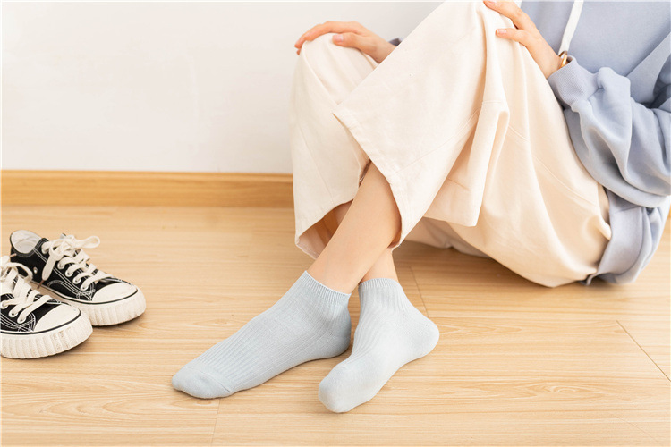 双针女士船袜 纯色日韩系学院风浅口女袜子全棉纯色百搭低帮棉袜详情16