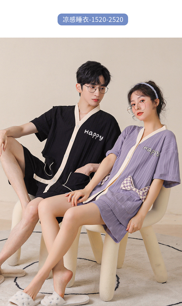 Chun baifen cute pareja pijama mujer de verano manga corta pantalones cortos cardigan hombre trajes casuales ropa casera usable exterior pic 29