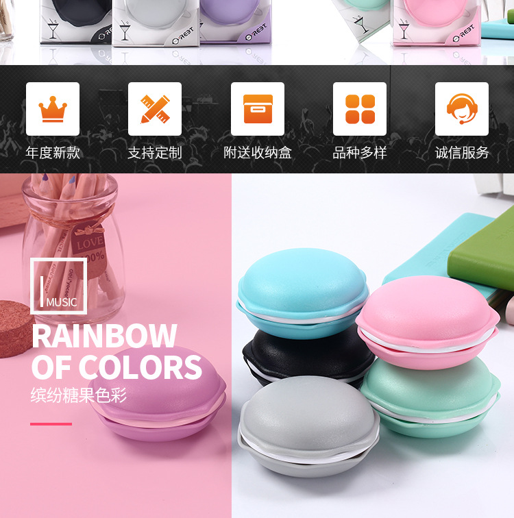 The manufacturer wholesals new cartoon wired in-ear headphones in candy-colored macaron storage cases and student mobile phone headphones pic 5