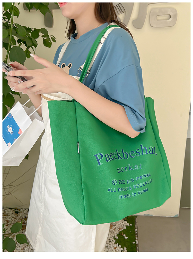 外贸潮流女包 布包新款韩版时尚简约单肩包 字母印花文艺托特包详情2