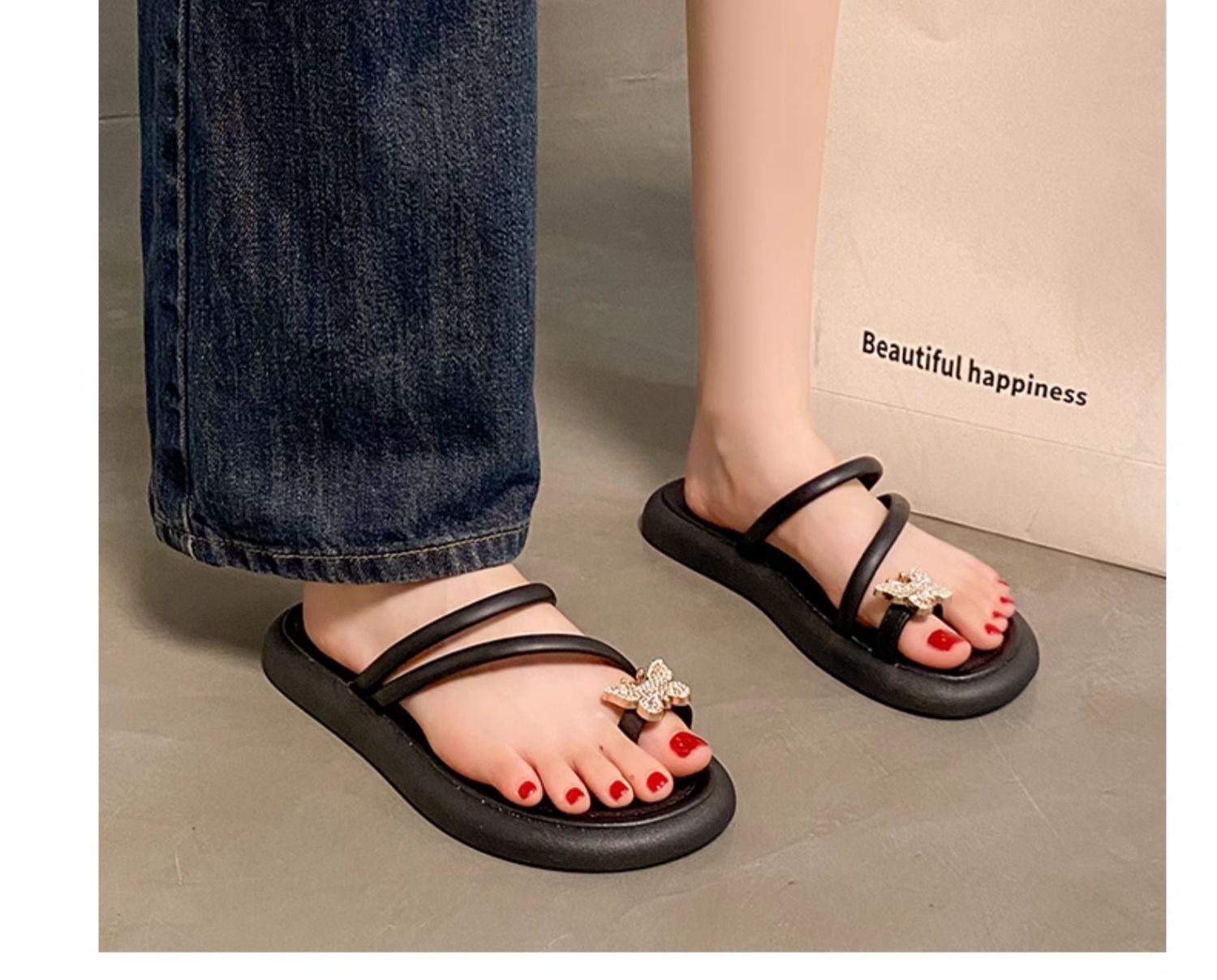 2024年新款时尚厚底凉鞋女夏季仙女风百搭软底防滑套趾沙滩罗马鞋详情13