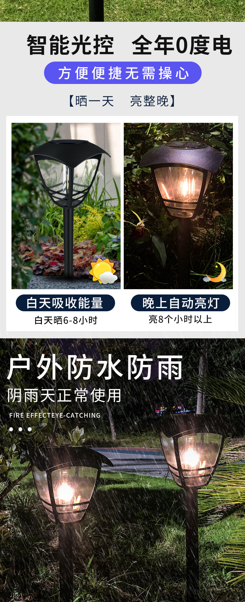 Amazon solar lawn tungsten filament lamp, outdoor courtyard landscape street lamp, waterproof light control plug-in floor heating decorative lamp pic 3