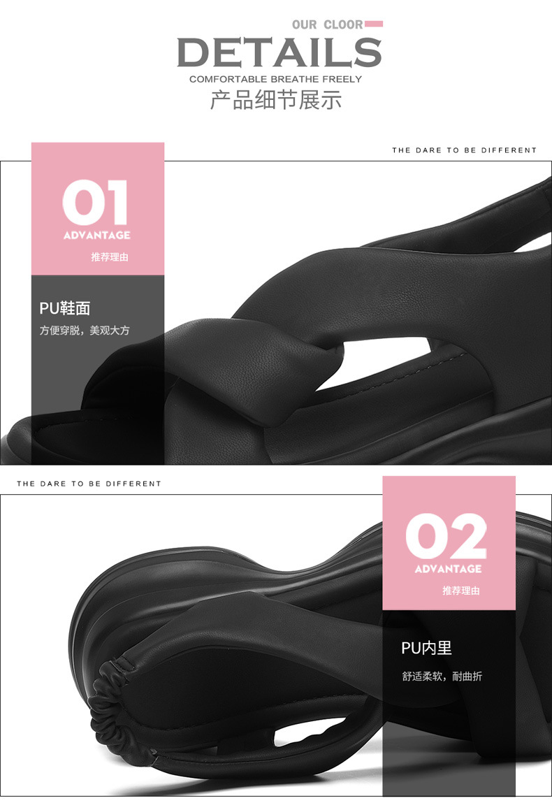 凉鞋女夏季新款松糕厚底小个子沙滩鞋高级感法式配裙子罗马鞋详情16