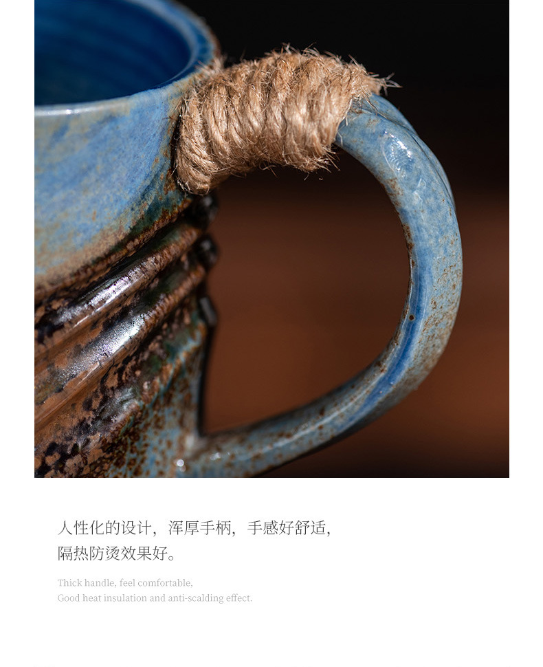 Japanese-style retro spiral hemp rope creative ceramic cups, office mugs, water cups, afternoon tea cups, coarse earthenware coffee cups pic 15