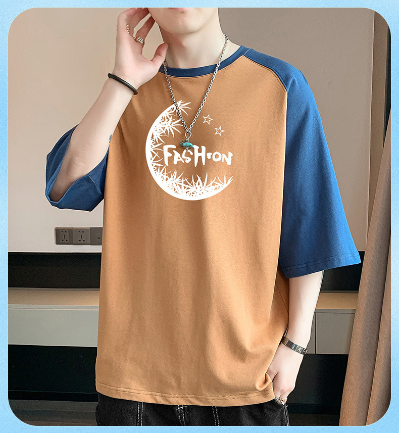 2023年新款棉短袖t恤男夏季潮流宽松服潮牌港风学生五分袖圆领T恤详情19