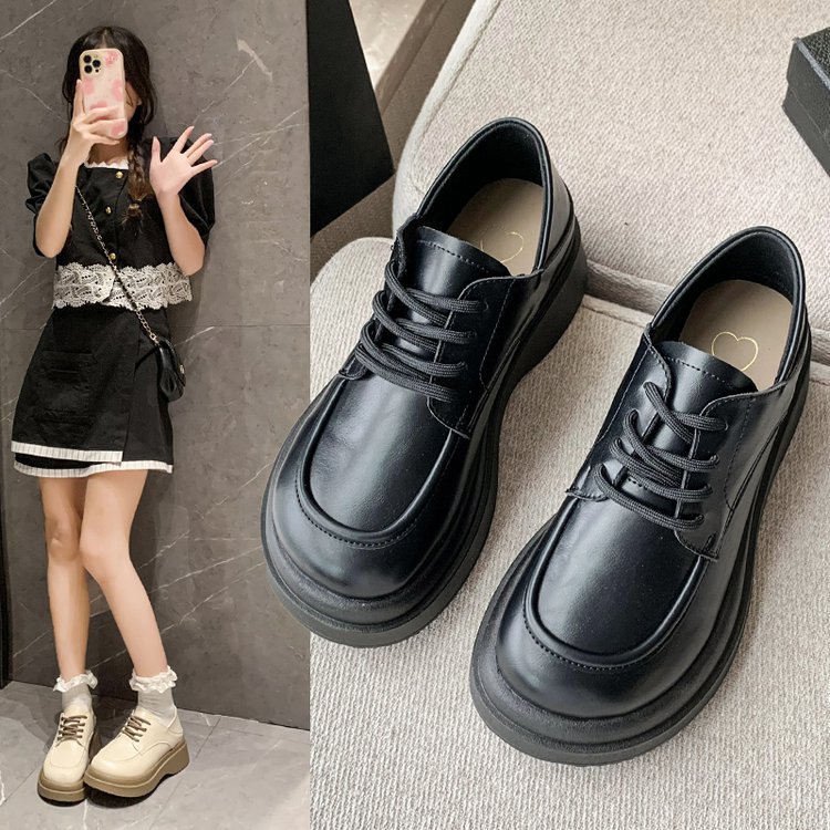 韩版简约休闲乐福鞋女2022秋季新款英伦风厚底单鞋时尚系带小皮鞋详情22
