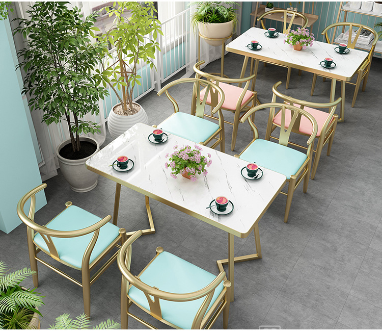 西餐厅轻奢铁艺餐椅甜品店奶茶店桌椅咖啡厅实木椅子卡座沙发桌椅详情12