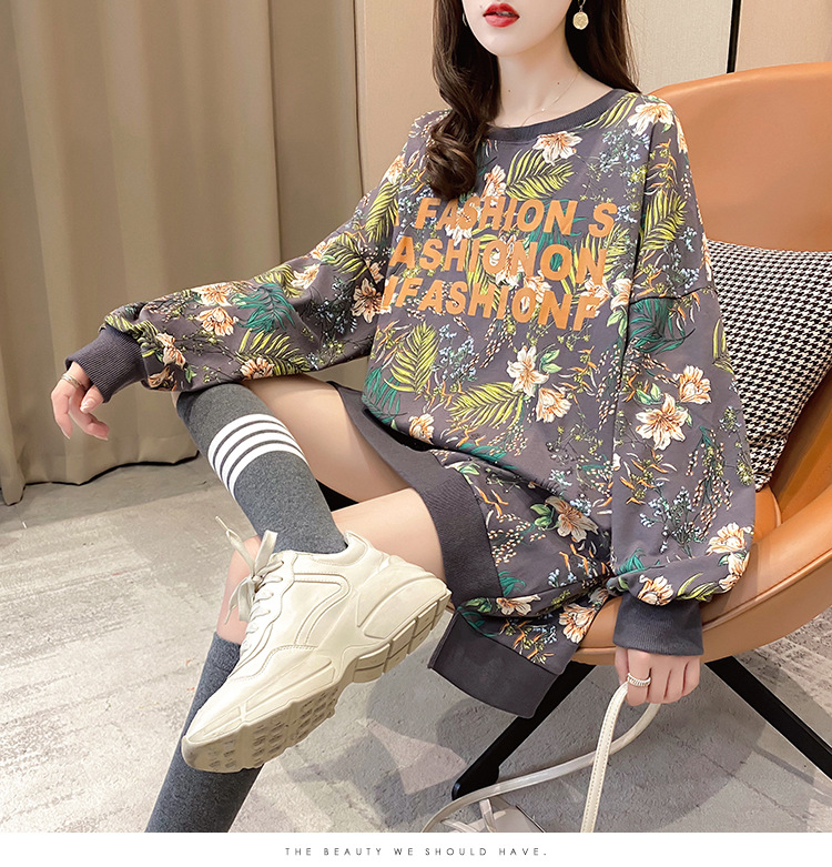 批发2020秋季大码宽松中长款套头薄款T恤上衣时尚洋气卫衣女潮详情30