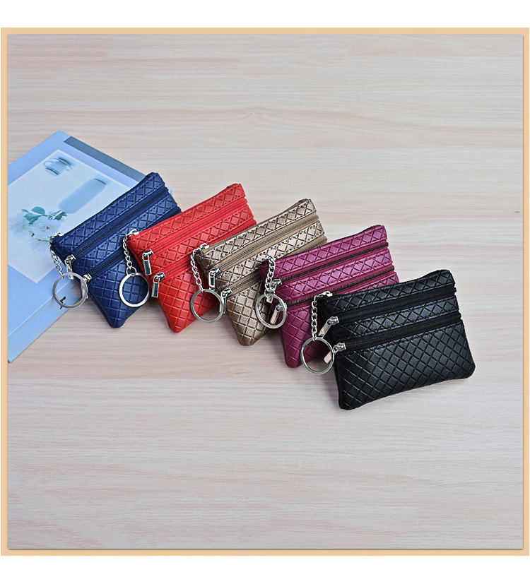 包包女新款简约女士零钱包格纹复古钥匙包小巧便携菱格软面卡包详情5