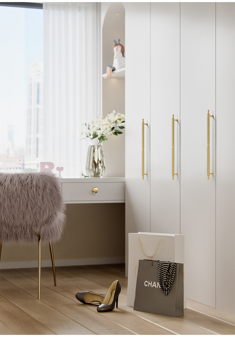 轻奢法式衣柜门黄铜拉手 现代简约橱柜门把手抽屉圆球形纯铜拉手详情7