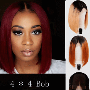 欧美人发短T型蕾丝假发真人发短头套分缝手织human hair shortwig详情5