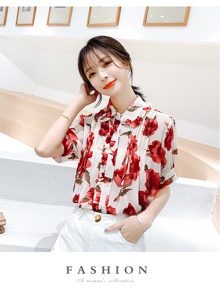 2020夏季新款短袖上衣女韩版碎花雪纺衫百搭气质衬衫详情41