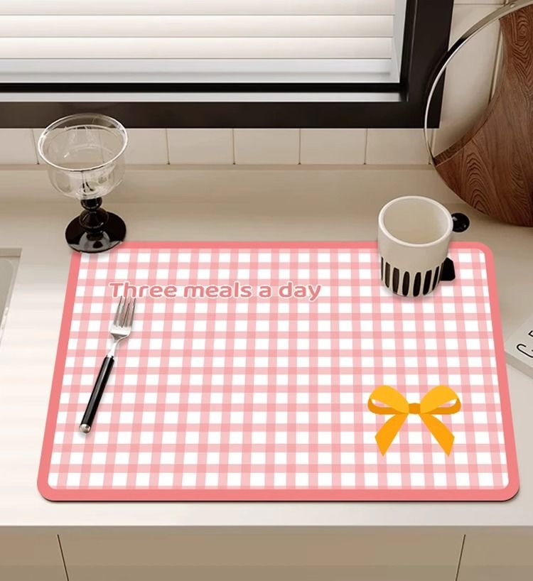 硅藻泥厨房沥水垫清新格子吧台吸水吸油防滑垫桌面速干耐高温餐垫详情4