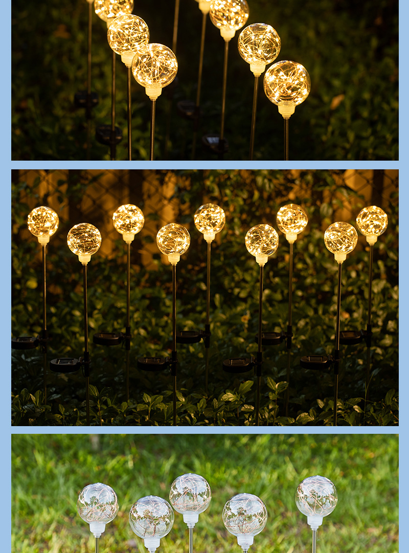 led solar 8-cm diameter copper wire spherical reed lamp, stainless steel pole solar light-emitting spherical garden lamp pic 10