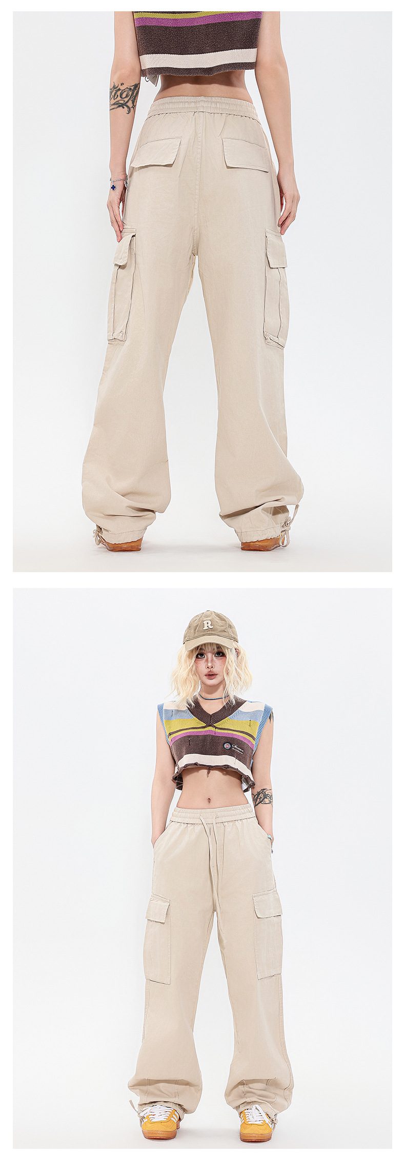 OREETA丨vintage直筒工装裤女可调节日系工装裤潮牌阔腿工装裤男详情16