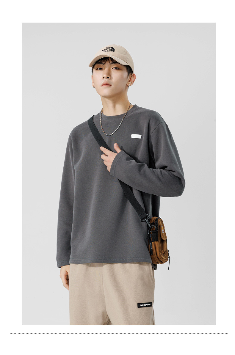 鲲海鹏云基础长袖T恤男秋冬宽松圆领内搭上衣潮流休闲男士打底衫详情30