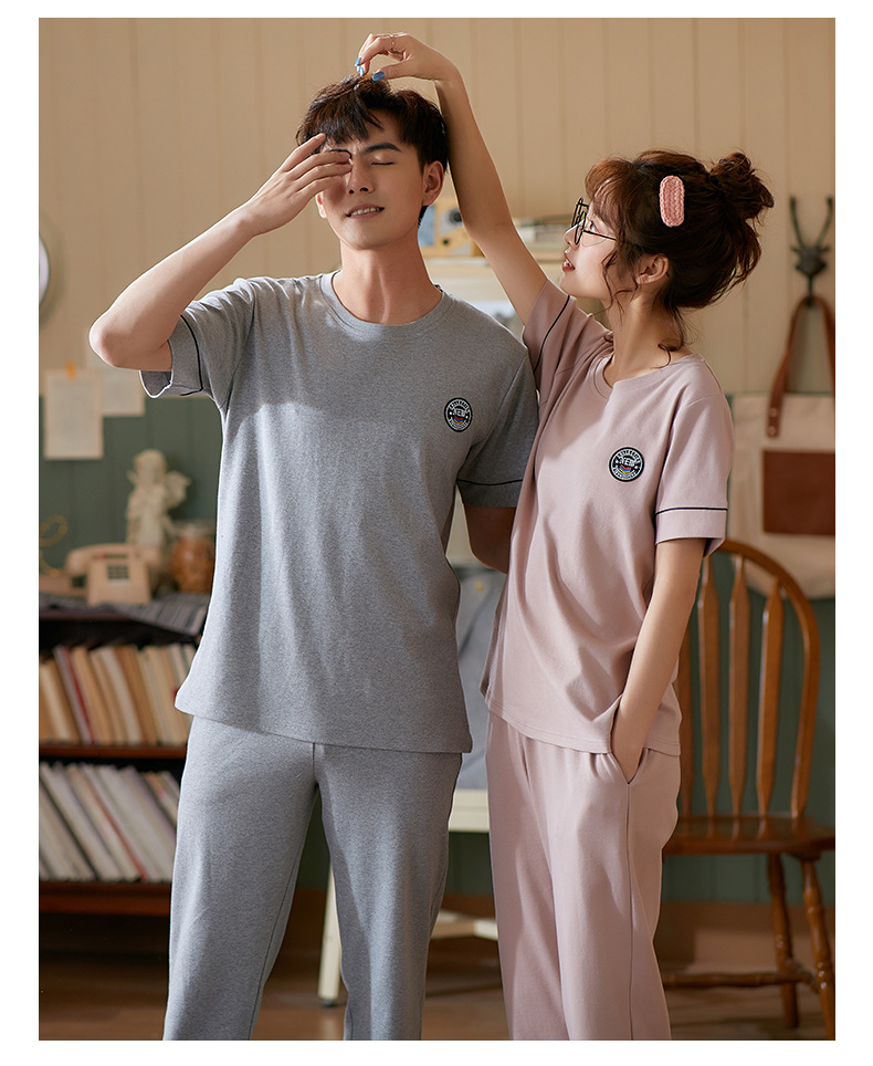 纯棉情侣睡衣夏季结婚新婚大码男士开衫长裤本命年红色家居服夏女详情55